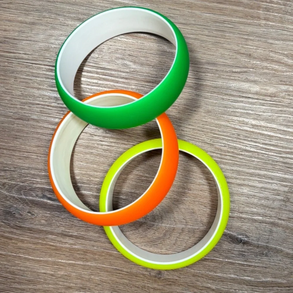 Neon Bangle Bracelet Set 3pc Fluorescent Green Orange Yellow Retro 80s Style‎
